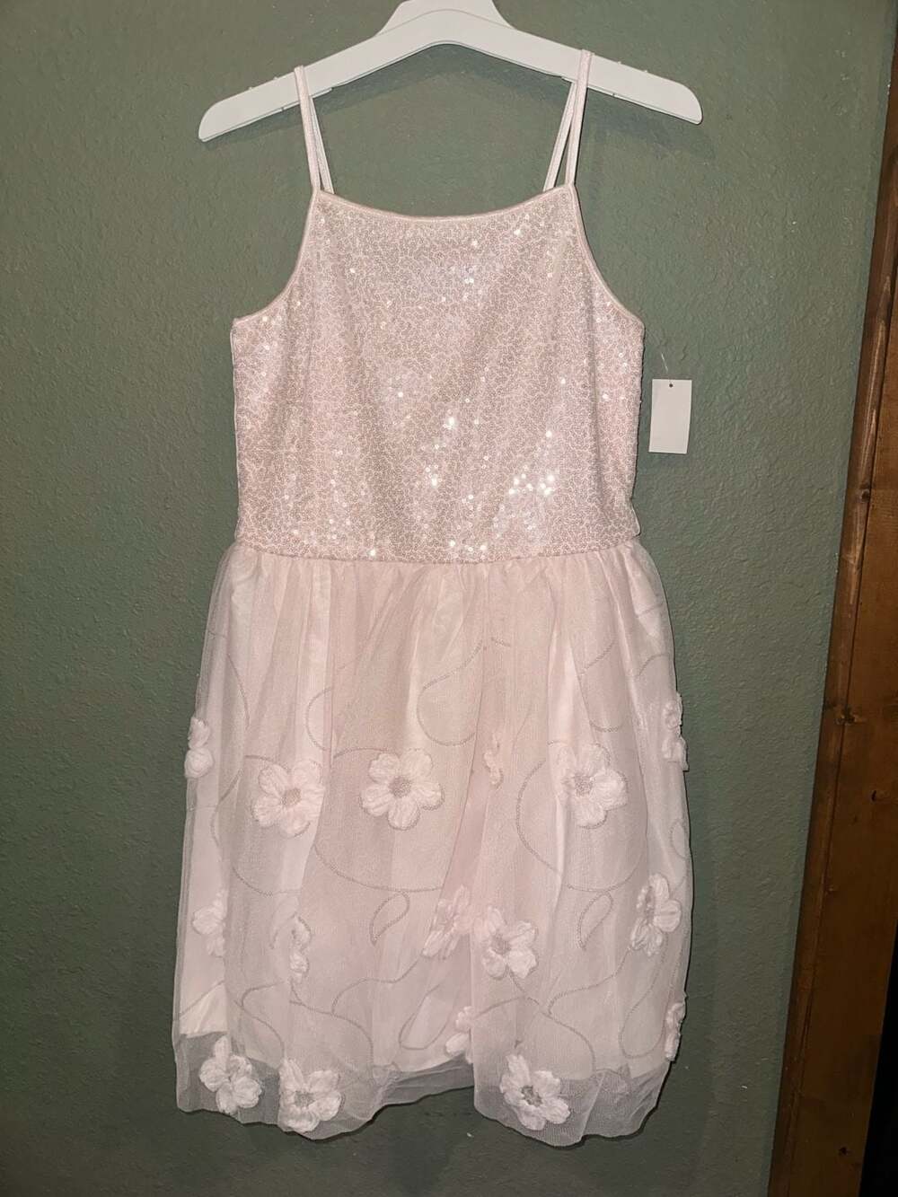 Girls' Pink Sequin Bodice and Floral Appliqué Tulle Party Dress